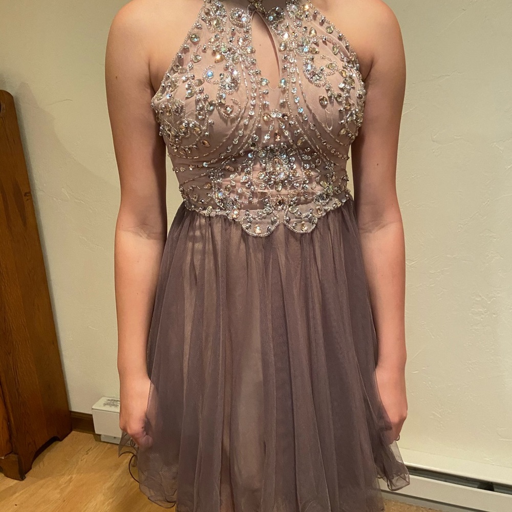 Formal tan sequins dress